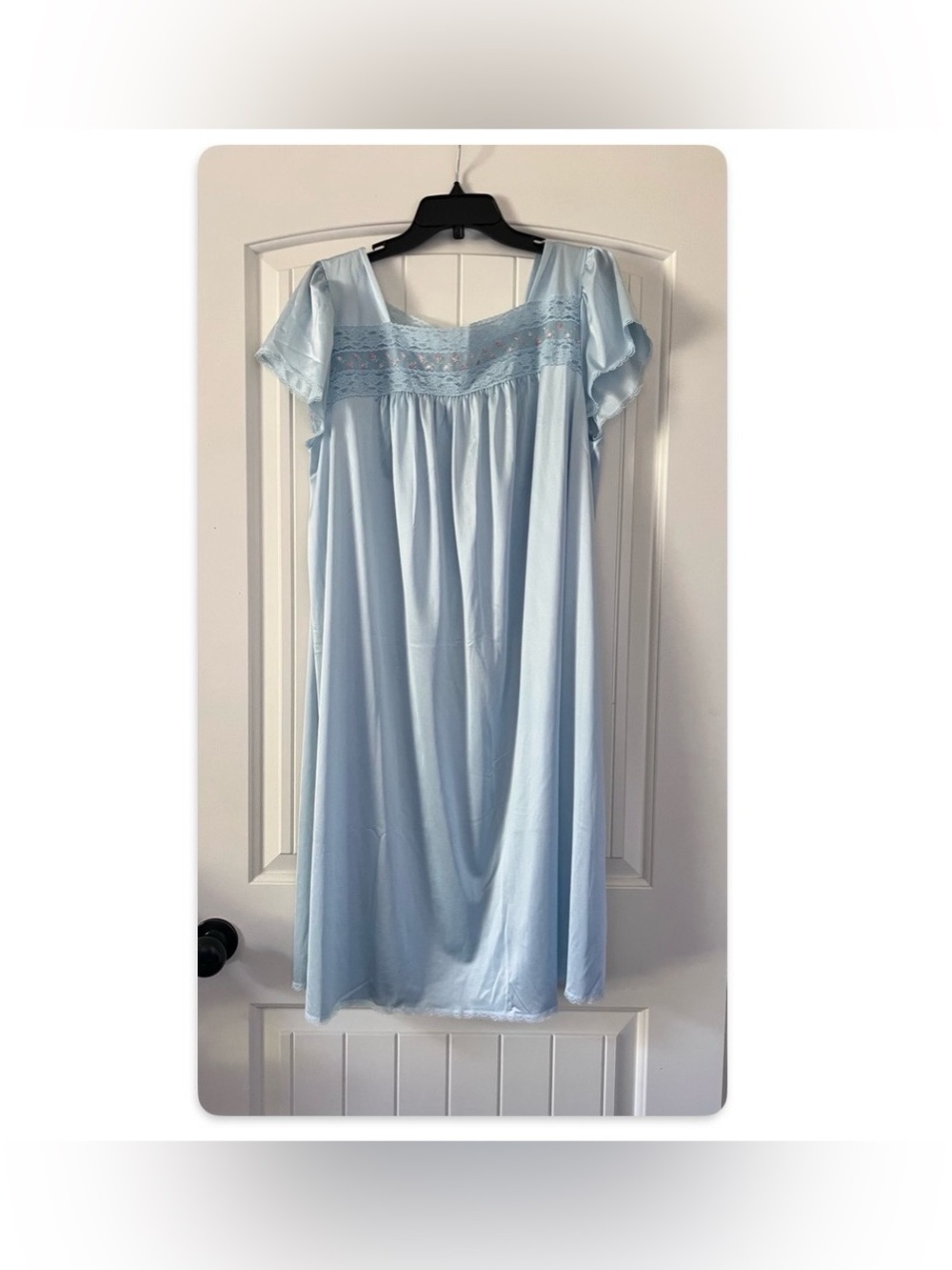 Vanity Fair Size XL Blue Nylon Lace Nightgown Women's Small, Cap Sleeve USA Rose